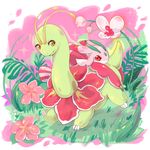  ambiguous_gender blush border chikoriitaas female fern flora_fauna flower green_body lurantis meganium nintendo pink_background pink_body plant pok&eacute;mon red_body red_eyes simple_background video_games white_body white_border yellow_eyes 