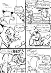  anthro buckteeth canine clothed clothing comic dialogue disney duo ears_back eating english_text eric_schwartz eyes_closed food fox half-closed_eyes judy_hopps lagomorph mammal monochrome nick_wilde open_mouth rabbit sandwich_(food) sharp_teeth simple_background smile teeth text white_background zootopia 