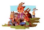 bandage book canine clothed clothing disney female fox grass group judy_hopps lagomorph male mammal nick_wilde on_head rabbit reading sibling text turningtides_(artist) young zootopia 