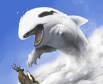  99雀 action_pose ambiguous_gender attack cetacean duo eyeless feral fur horn hybrid mammal marine monster open_mouth orca outside restricted_palette sharp_teeth simple_background size_difference sky snow teeth whale white_fur 