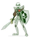  animated animated_gif armor atomi-cat bouncing full_body green_eyes heart male_focus medievil mystery_skulls parody shield single_eye sir_daniel_fortesque skeleton solo standing style_parody sword transparent_background watermark weapon web_address 