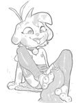  akunim anthro blue&#039;s_clues breasts canine clothed clothing dog female flat_chested foot_fetish footjob green_puppy_(character) legwear male mammal penis sitting stockings 