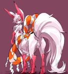  ambiguous_gender big_ears big_tail butt fluffy fluffy_tail fur looking_back mammal nude raised_tail rear_view red_sclera simple_background solo taur white_fur 管狐 