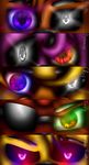  2016 animatronic anthro bonnie_(fnaf) chica_(fnaf) digital_media_(artwork) five_nights_at_freddy&#039;s foxy_(fnaf) freddy_(fnaf) glowing glowing_eyes golden_freddy_(fnaf) infanio machine robot video_games 