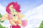  2016 absurd_res cloud daughter duo equine eyelashes eyewear feathered_wings feathers fluttershy_(mlp) friendship_is_magic glasses hair hi_res hooves long_hair looking_at_viewer mammal mother mother_and_daughter mrardilla mrs_shy_(mlp) my_little_pony one_eye_closed outside parent pegasus pink_hair sky smile underhoof wings yellow_feathers young 