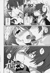  1boy 1girl asbel_lhant blush bow check_translation cheria_barnes comic couple doujinshi french_kiss greyscale hair_bow hetero highres kiss kurimomo monochrome partially_translated saliva short_hair sweat tales_of_(series) tales_of_graces tears tongue translation_request two_side_up 