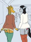  butt capt_hairball clothing donkey duo equine female giraffe hand_holding lingerie mall mammal 