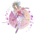  artist_request cape earrings elbow_gloves final_fantasy final_fantasy_vi floating_hair gloves green_eyes green_hair jewelry pantyhose ponytail simple_background solo sword tina_branford weapon white_background 