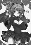  alternate_costume areolae bat_wings bow breasts cheria_barnes cleavage_cutout covered_nipples cowboy_shot demon_horns gloves greyscale hairband highres horns kara_(color) medium_breasts monochrome panties polka_dot polka_dot_legwear short_hair side-tie_panties skirt smile solo tales_of_(series) tales_of_graces thighhighs underwear wings 