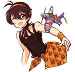  aerosmith_(stand) brown_eyes brown_hair choker hairband jojo_no_kimyou_na_bouken male_focus narancia_ghirga one_eye_closed open_mouth seta_makoto smile solo stand_(jojo) upper_body wristband 