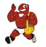  2016 5_fingers abs anthro bag big_eyes clothed clothing clownfish cute digital_drawing_(artwork) digital_media_(artwork) dorsal_fin fin fish footwear full-length_portrait humanoid_hands male manly marine markings muscular muscular_male one_eye_closed pecs plain_white portrait red_scales scales scalie shiny_body shoes shorts simple_background smile solo teeth thick_neck toony walking waving white_background white_clothing white_markings white_scales wink 