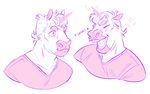  2016 anthro clothed clothing digital_media_(artwork) equine eyes_closed horn male mammal mcmadmissile monochrome open_mouth pink_and_white shirt simple_background snorting solo sparkles teeth unicorn white_background 