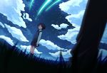  1girl black_hair cloud kimi_no_na_wa koitsu_(blue) miyamizu_mitsuha night night_sky school_uniform shooting_star short_hair skirt sky solo_focus spoilers tachibana_taki 