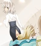  2girls ass eila_ilmatar_juutilainen green_eyes long_hair multiple_girls sanya_v_litvyak short_hair silver_hair skirt strike_witches unier 