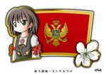  1girl brown_hair flag flower green_eyes montenegro murakami_senami 