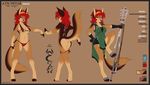  2013 4_toes anthro arabic arabic_text armpits ayn blue_eyes breasts brown_fur butt canine chest_tuft claws clothed clothing crown digital_media_(artwork) digitigrade ear_piercing english_text female fluff-kevlar fur hair hammer hi_res jackal mammal melee_weapon model_sheet multicolored_fur navel navel_piercing nipple_piercing nipples piercing polearm red_hair signature simple_background solo standing text tiara toes tongue tongue_out tongue_piercing tools tuft weapon 