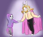  animated_skeleton anthro asgore_dreemurr beard blonde_hair blush bone cape caprine clothing crown dancetale dancing duo facial_hair hair haruhana hoodie male male/male mammal pants sans_(undertale) shirt simple_background skeleton sneakers undead undertale video_games 