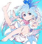  :&gt; bad_id bad_pixiv_id barefoot bloomers blue_eyes blue_hair bow cirno hair_bow ice ichizen_(o_tori) open_hands open_mouth shards short_hair solo touhou underwear 
