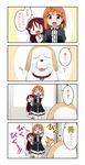  0_0 2girls 4koma :d bangs bow braid center_frills collar comic commentary dog dress gothic_lolita hair_ornament hairpin heart heart_hair_ornament heavy_breathing juliet_sleeves lolita_fashion long_hair long_sleeves love_live! love_live!_sunshine!! miyako_hito motion_blur multiple_girls open_mouth orange_hair outstretched_hand puffy_sleeves red_eyes red_hair sakurauchi_riko shiitake_(love_live!_sunshine!!) side_braid smile takami_chika tongue tongue_out translated trembling whiskers |_| 