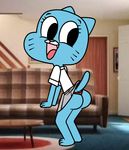  anthro blue_fur breasts butt cartoon_network cat cleavage clothed clothing feline female fur looking_back mammal mature_female mother nicole_watterson open_mouth panties parent philelmago skirt solo the_amazing_world_of_gumball underwear 