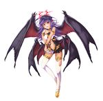  :d armlet ass_visible_through_thighs bare_shoulders blush bracelet breasts choker darklord_ixchel demon_girl demon_wings dress duel_monster earrings fang full_body halo head_wings highres jewelry large_breasts long_hair looking_at_viewer multicolored multicolored_clothes multicolored_dress multiple_wings navel open_mouth pointy_ears purple_eyes purple_hair shoes short_dress smile solo stomach takkayuuki thighhighs torn_clothes torn_legwear v-shaped_eyebrows white_background white_legwear wings yellow_footwear yuu-gi-ou 