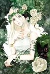  armlet blonde_hair blue_eyes bug butterfly flower insect long_hair original pinkxxxna solo thorns traditional_media watercolor_(medium) 