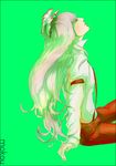  bad_id bad_pixiv_id fujiwara_no_mokou green long_hair looking_up paio profile silver_hair simple_background sitting solo touhou 