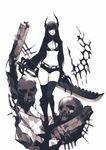  :p absurdres bad_id bad_pixiv_id bikini_top black_gold_saw black_hair black_rock_shooter boots breasts cleavage fishine highres horns king_saw long_hair medium_breasts midriff navel pale_skin short_shorts shorts skull solo sword thighhighs tongue tongue_out weapon 