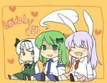  animal_ears bunny_ears bunny_tail kochiya_sanae konpaku_youmu konpaku_youmu_(ghost) koyama_shigeru multiple_girls reisen_udongein_inaba tail touhou 