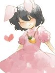  ^_^ animal_ears bad_id bad_pixiv_id black_hair blush bunny_ears carrot carrot_necklace closed_eyes dress hammer_(sunset_beach) inaba_tewi jewelry necklace pendant short_hair smile solo touhou 