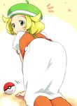  1girl all_fours ass bel_(pokemon) blonde_hair from_behind green_eyes hat looking_back pantyhose poke_ball poke_ball_(generic) pokemon pokemon_(game) pokemon_bw solo soumendaze 