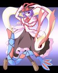  capelet crossover dress frills gen_3_pokemon hat milotic miyo_(miyomiyo01) nagae_iku poke_ball pokemon pokemon_(creature) purple_hair red_eyes ribbon short_hair solo touhou 