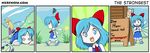  @_@ ahoge bandaid blonde_hair blue_eyes blue_hair bow brown_hair cirno comic crossover dojo dress frog grass hair_bow hair_ornament hat hibiki_dan ice josue_pereira long_hair moriya_suwako multiple_girls purple_dress red_ribbon ribbon short_hair silent_comic smile star street_fighter touhou wings x_x 