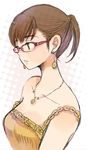  brown_eyes brown_hair earrings glasses jewelry necklace original solo sugano_manami 