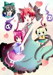  animal_ears braid cat_ears cat_tail extra_ears ghost heart highres hitodama kaenbyou_rin kemonomimi_mode komeiji_koishi komeiji_satori minigirl multiple_girls multiple_tails open_mouth red_eyes red_hair reiuji_utsuho shichinose smile tail touhou twin_braids 