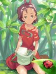  arrietty brown_eyes brown_hair bug insect karigurashi_no_arrietty ladybug leaf looking_at_viewer matsumoto_mitsuaki minigirl ponytail red_skirt safety_pin sitting skirt solo sugar_cube 