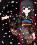  black_hair cherry_blossoms enma_ai japanese_clothes jigoku_shoujo kimono long_hair miracle! petals red_eyes solo 