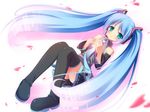  aqua_eyes blue_hair boots detached_sleeves hatsune_miku headset long_hair lying masaki_(machisora) necktie skirt solo thigh_boots thighhighs twintails very_long_hair vocaloid 