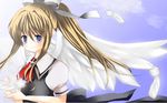  air bad_id bad_pixiv_id blonde_hair blue_eyes feathers kamio_misuzu long_hair mamepiyo ponytail school_uniform solo wings 