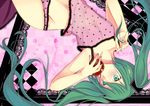  apple aqua_eyes aqua_hair bad_id bad_pixiv_id blush camisole food fruit hatsune_miku long_hair panties romeo_to_cinderella_(vocaloid) rosa_tsubomi solo twintails underwear vocaloid 