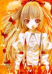  bad_id bad_pixiv_id fire fujiwara_no_mokou hair_ribbon long_hair looking_at_viewer marker_(medium) millipen_(medium) orange_(color) red_eyes ribbon solo tougetsu_hajime touhou traditional_media 