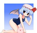  bad_id bad_pixiv_id bat_wings blue_hair hat kyokutou_hentai_samurai one-piece_swimsuit red_eyes remilia_scarlet school_swimsuit short_hair solo swimsuit touhou wings 