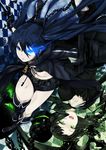  absurdres arm_cannon black_hair black_rock_shooter black_rock_shooter_(character) blue_eyes boots burning_eye chain coat dead_master green_eyes highres long_hair midriff multiple_girls nana_g pale_skin shorts smile sword twintails weapon 