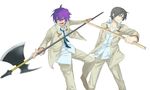  angel_beats! bad_id bad_pixiv_id fujimaki_(angel_beats!) halberd male_focus multiple_boys necktie noda_(angel_beats!) polearm purple_hair school_uniform shirasaya subaru_(hz) weapon 