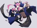  animal_ears armpits bare_shoulders black_legwear breasts cleavage detached_sleeves fate/extra fate_(series) fox_ears fox_tail grey_background hair_ribbon japanese_clothes long_hair looking_at_viewer medium_breasts pink_hair ribbon simple_background smile solo tail tamamo_(fate)_(all) tamamo_no_mae_(fate) thighhighs twintails vane 