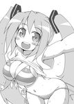  bikini blush breasts butt_crack cleavage greyscale hatsune_miku large_breasts long_hair monochrome naitou_kouse navel side-tie_bikini smile solo swimsuit twintails very_long_hair vocaloid wardrobe_malfunction 