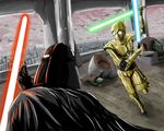  battle c-3po cape corpse coruscant darth_vader death dual_wielding duel energy_sword epic helmet holding jedi lightsaber pastaz robot science_fiction star_wars sword sword_fight time_paradox weapon yoda 