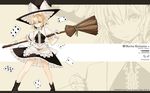  alternate_costume apron blonde_hair boots broom card falling_card frills gloves hat highres kirisame_marisa letterboxed playing_card pose short_hair smile solo takaharu touhou wallpaper witch witch_hat 