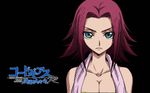  angry artist_request breasts cleavage code_geass green_eyes highres kallen_stadtfeld large_breasts red_hair short_hair solo wallpaper 