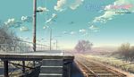  day kumo_no_mukou_yakusoku_no_basho nature no_humans railroad_tracks scenery shinkai_makoto sky stairs train_station tree 